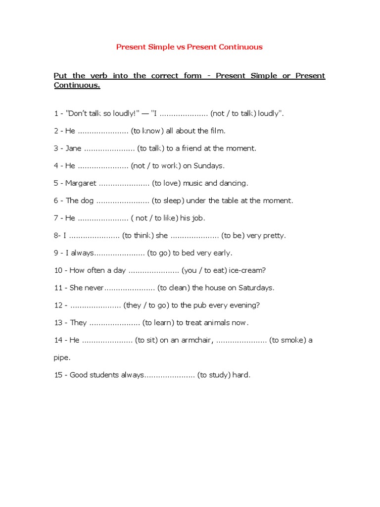 Present Simple vs Continuous Exercises | PDF