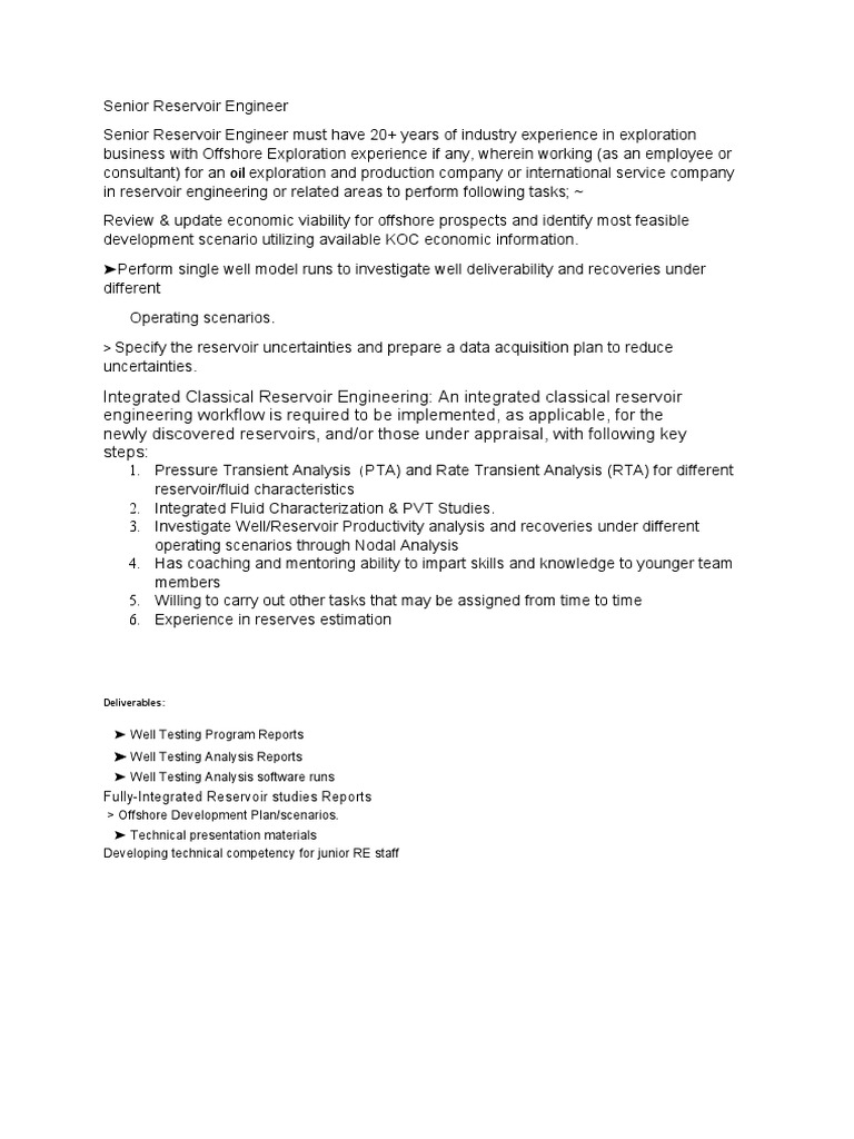 Senior Reservoir Engineer PDF