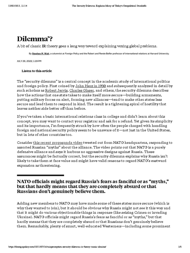 (Walt) Does Anyone Still Understand The Security Dilemma PDF