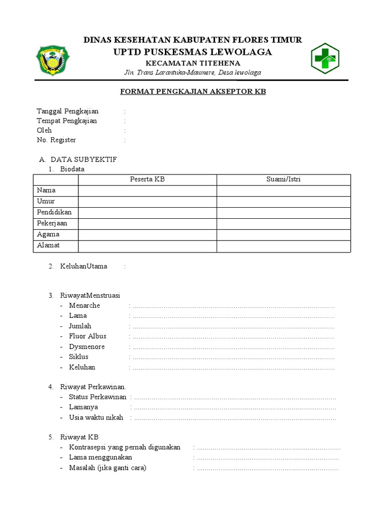 Format Pengkajian Akseptor KB Flores | PDF | Hukum | Griya & Taman