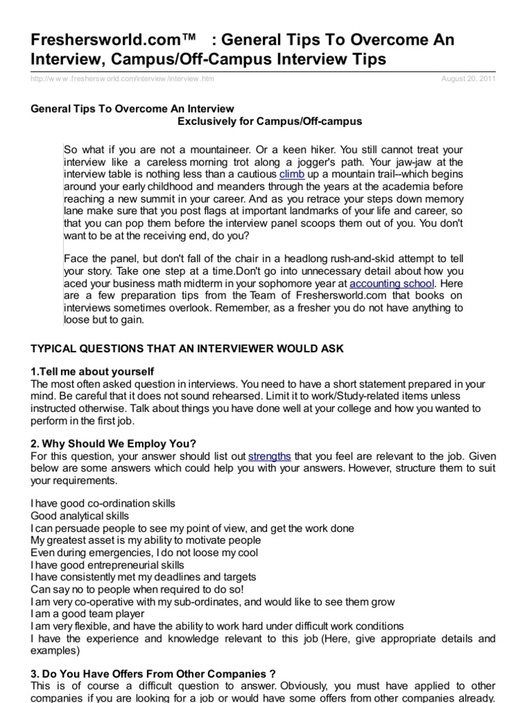 General Tips To Overcome An Interview Campus Off Campus Interview Tips ...