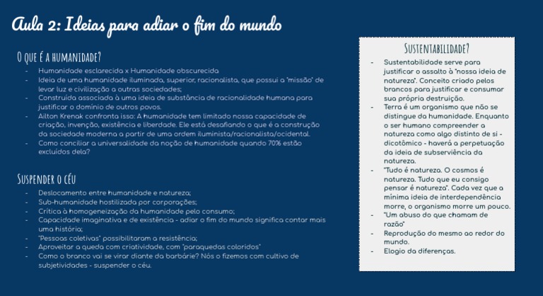 Aula 2 - Ideias para Adiar o Fim Do Mundo | PDF | Natureza humana ...