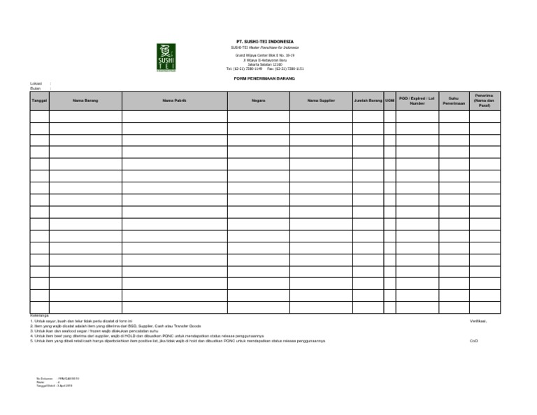 FRM-QAS-00-10 - Form Penerimaan Barang Rev 4 | PDF