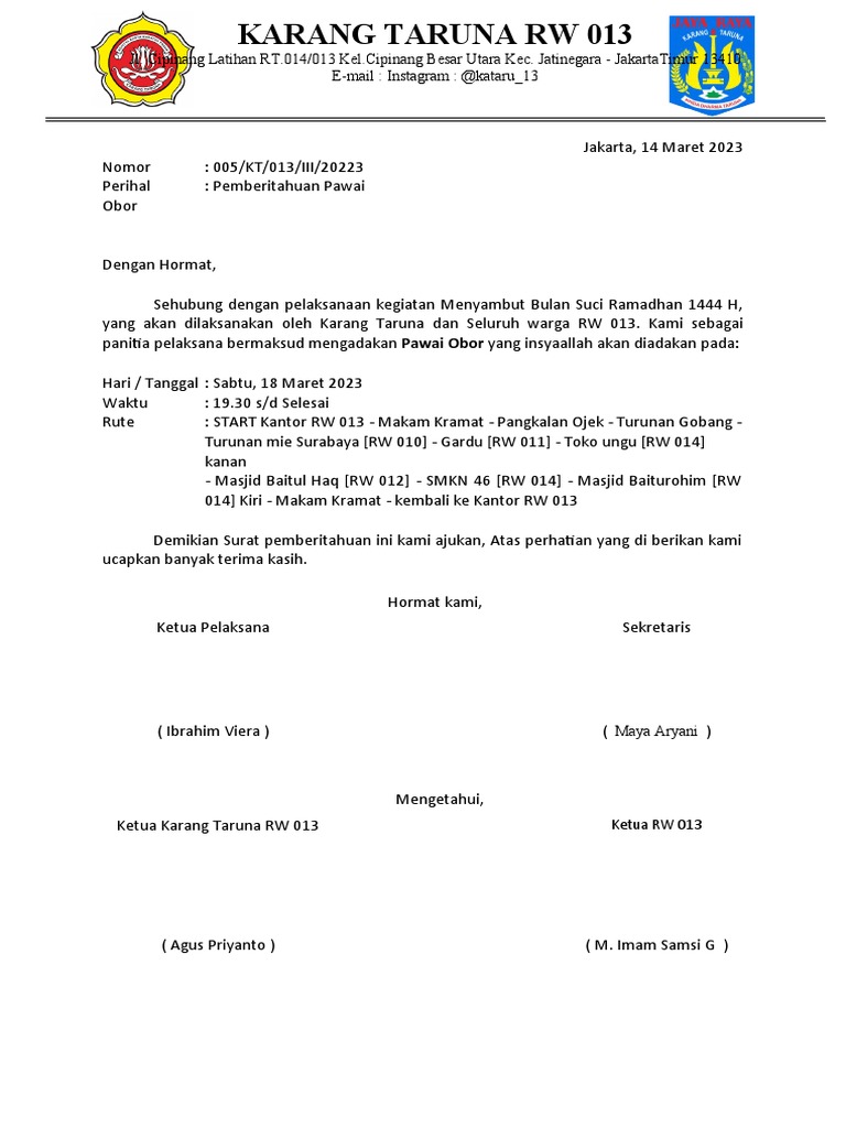 Pawai Obor Karang Taruna RW 013 | PDF