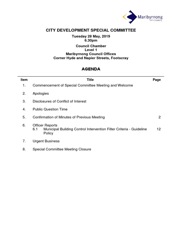 Agenda City Development Special Committee 28 May 2019 | PDF | Risk | Policy