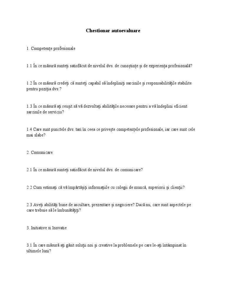 Chestionar Autoevaluare | PDF