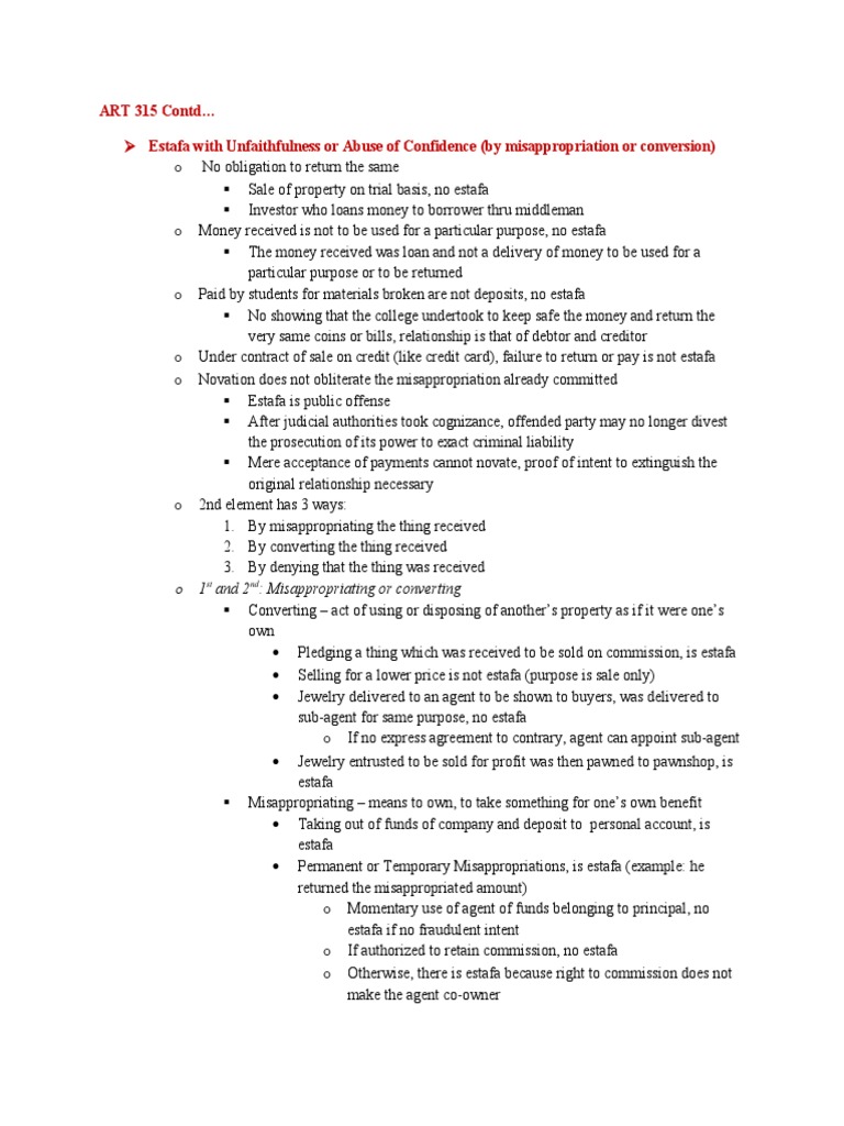 Understanding Estafa: Key Legal Concepts | PDF