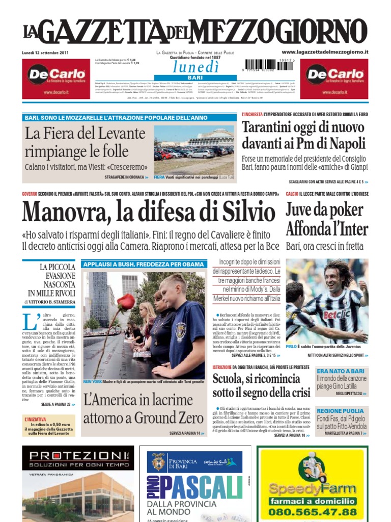 La Gazzetta Del Mezzogiorno 12 09 11 PDF Immagine Immagine
