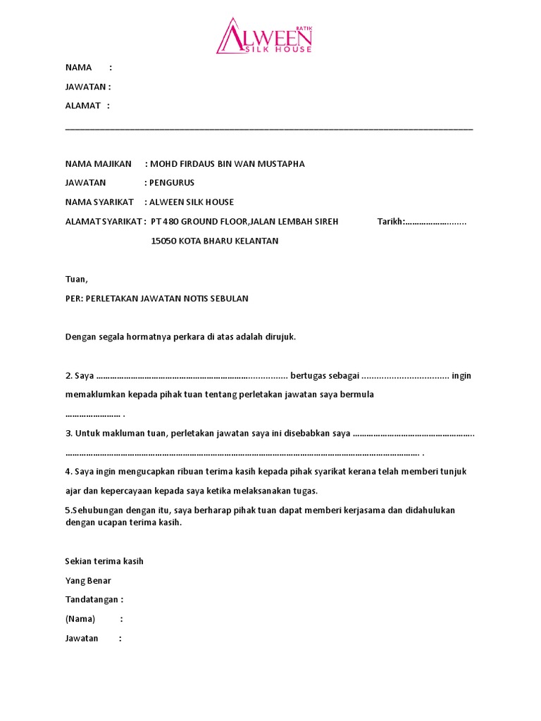 Notis Berhenti Kerja Pdf
