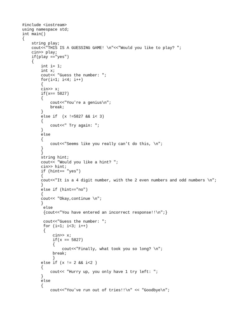 Guessing Game Using C++ | PDF