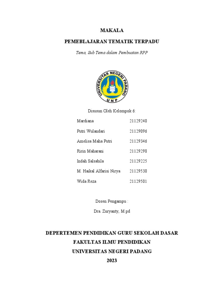 Makalah Kel. 6 Tematik Terpadu (Tema Dan Sub Tema) | PDF
