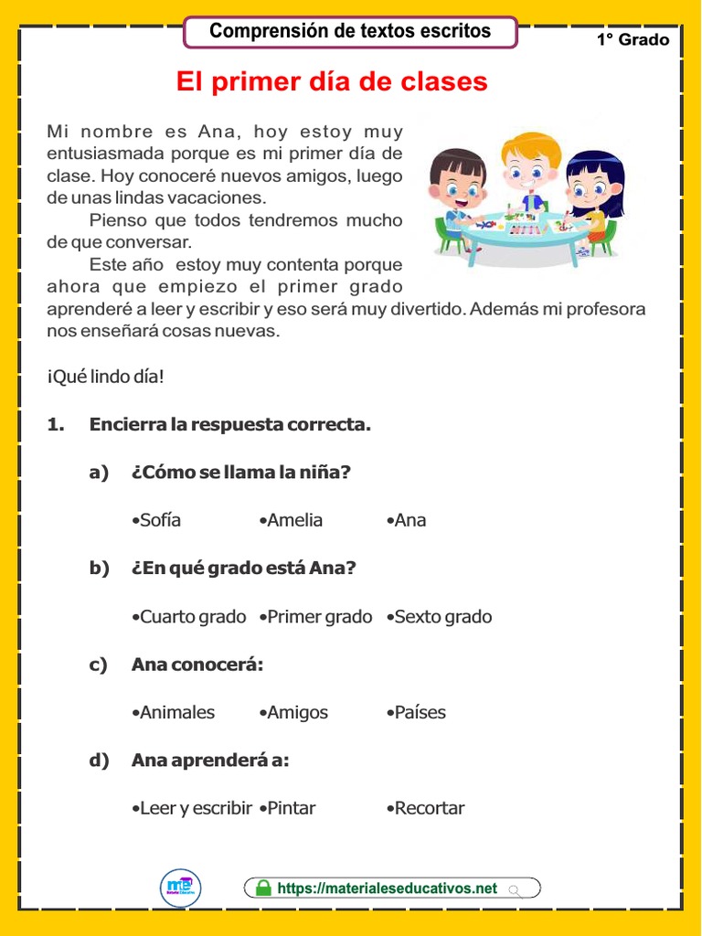 Mi primer día de clases en primer grado | PDF