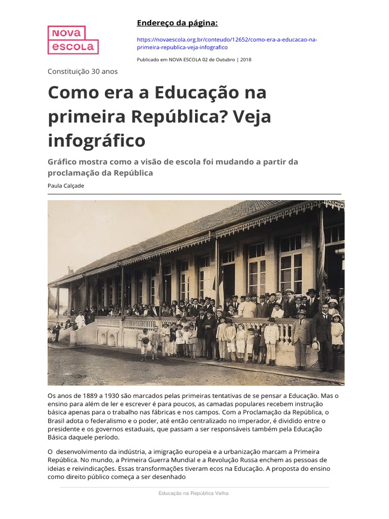 Como Era A Educacao Na Primeira Republica Veja Infografico | PDF