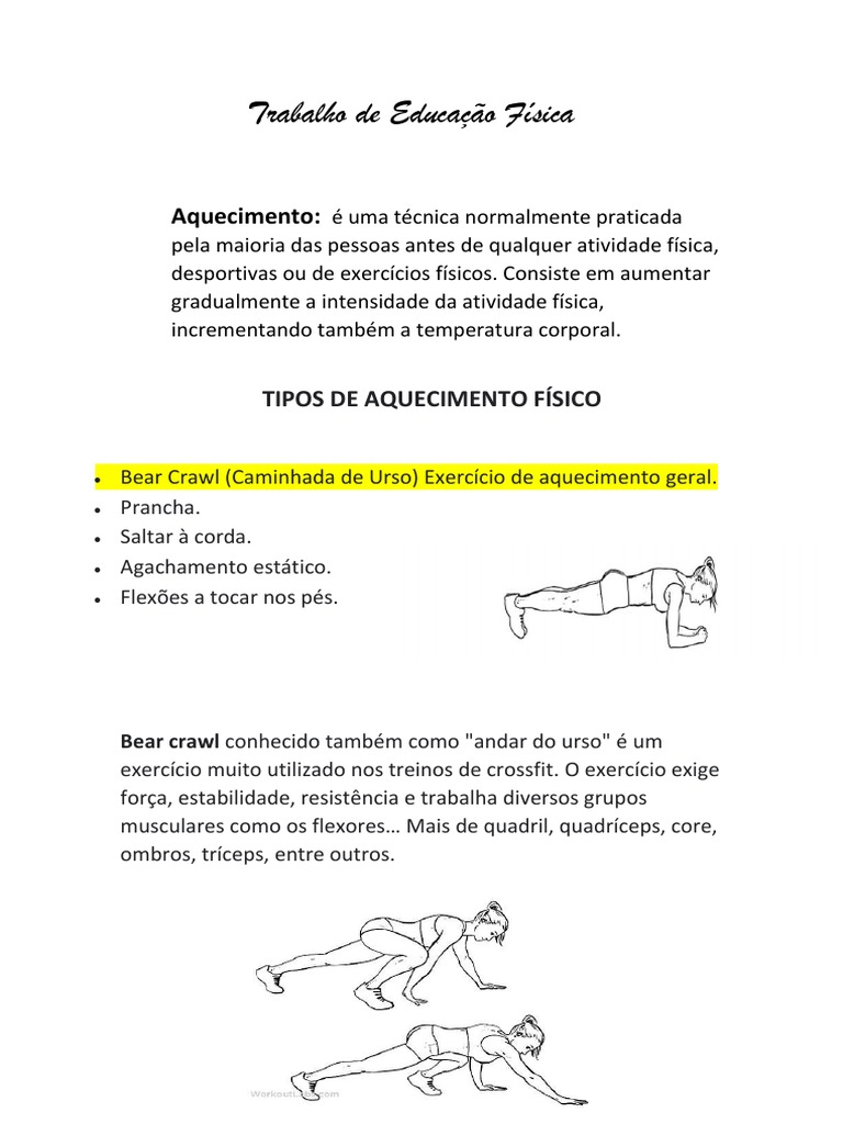 Trabalho de Educação Física | Download grátis PDF | Flexibilidade ...