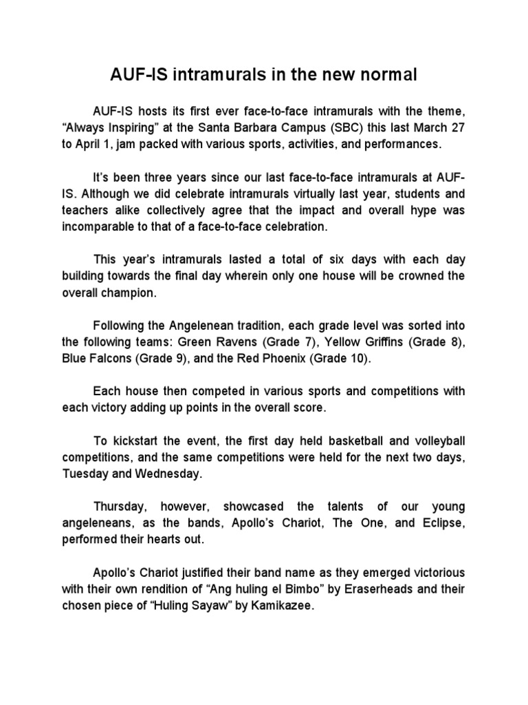AUF-IS Face-to-Face Intramurals 2023 | PDF | Art