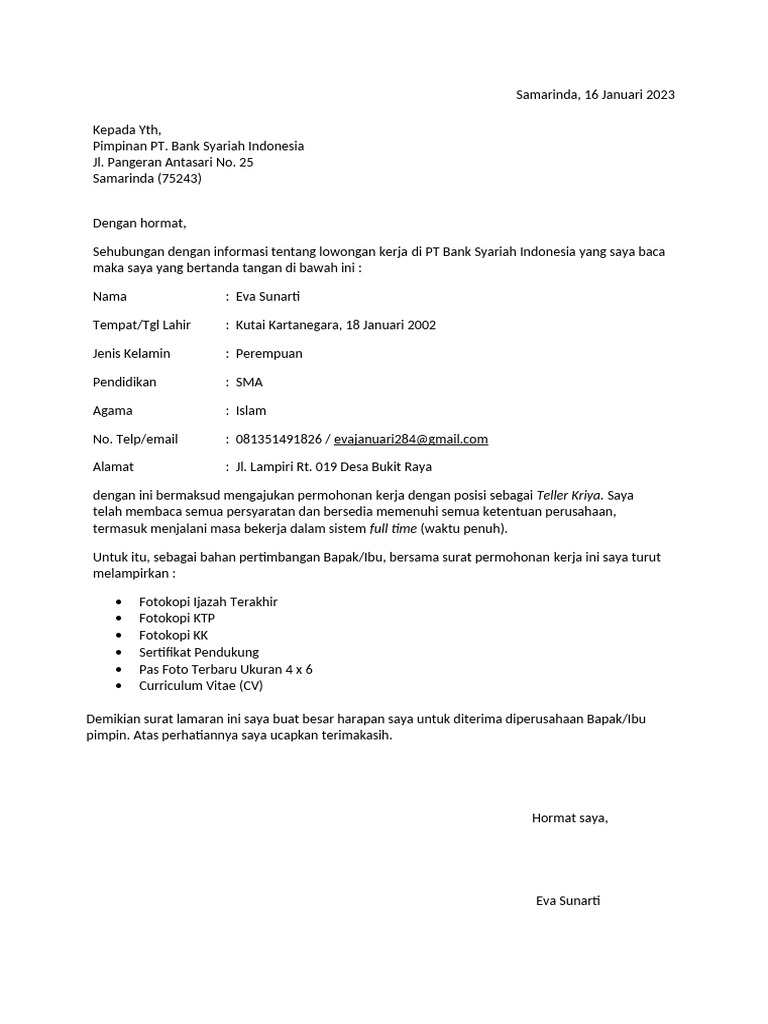 Contoh Surat Permohonan Magang Di Bank | PDF
