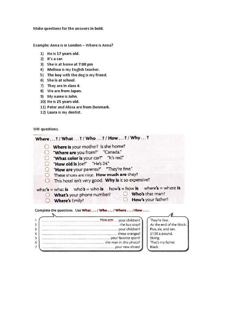 Make Questions For The Answers in Bold | PDF