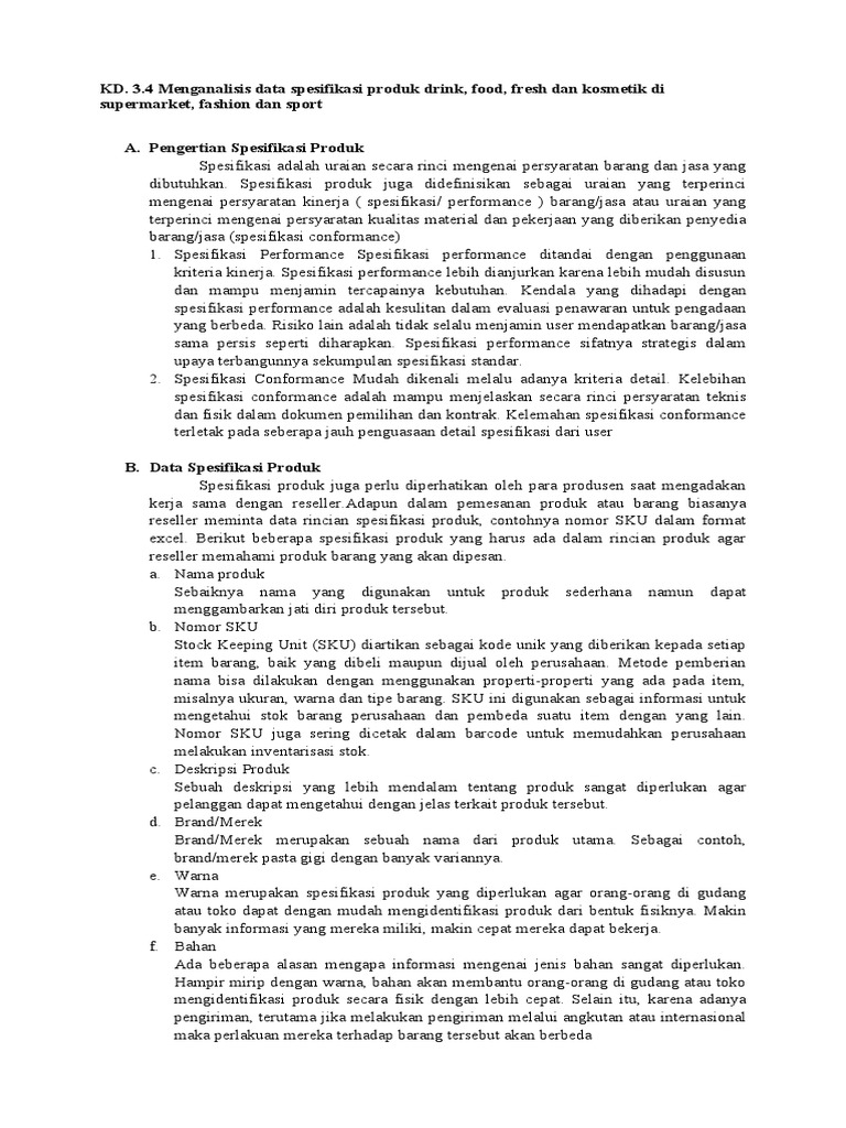 Klasifikasi & Spesifikasi Produk | PDF