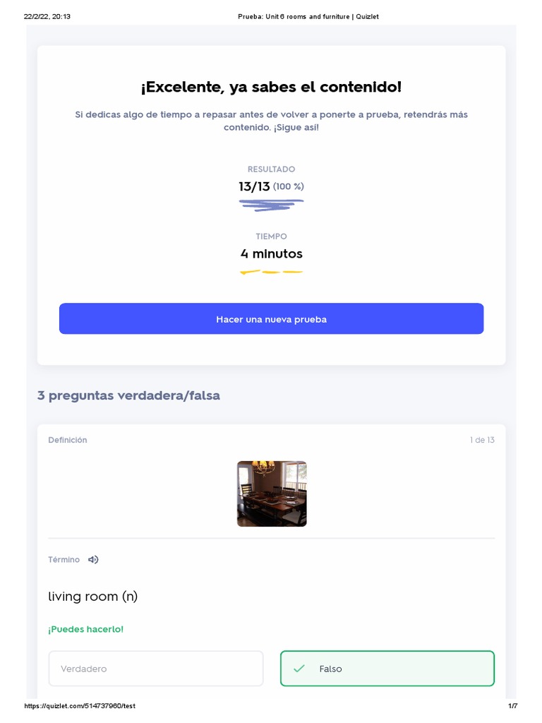 Prueba Unit 6 Rooms and Furniture Quizlet PDF