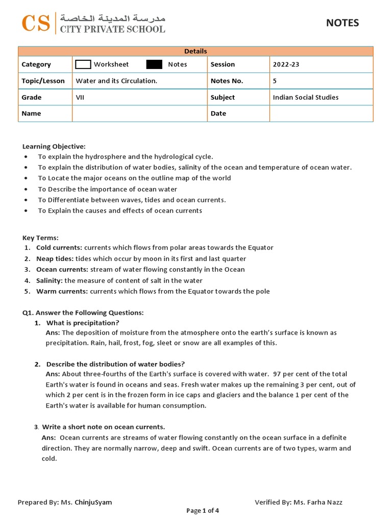 Notes-Water and Its Circulation New | PDF
