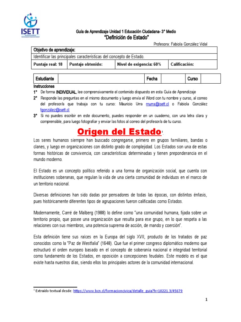 Guia de Aprendizaje Definición de Estado | PDF | Estado (política ...