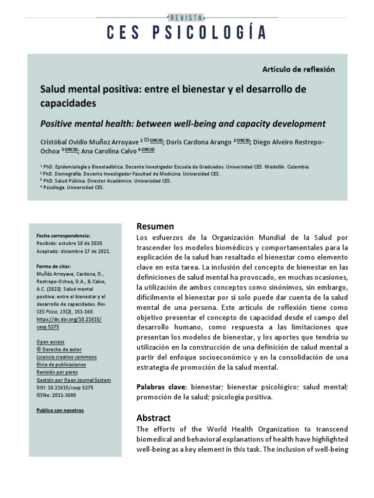 Salud Mental Positiva y Bienestar | PDF | Salud mental | Felicidad