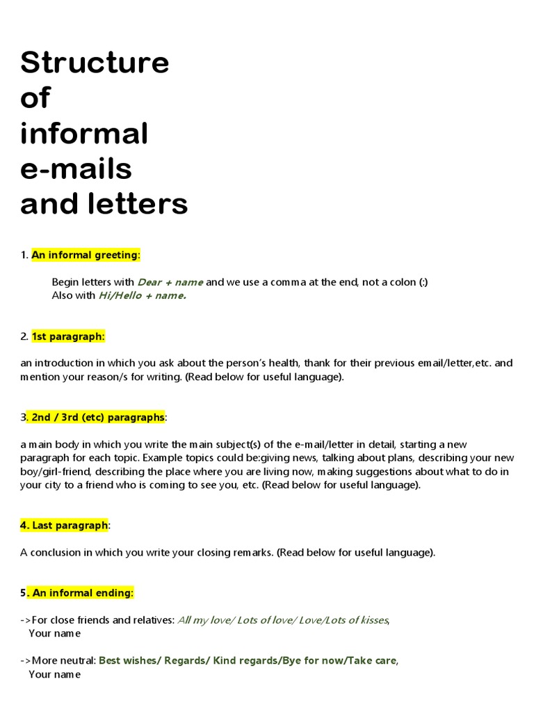 Structure and Language for Informal E-mails and Letters | PDF | Grammar ...
