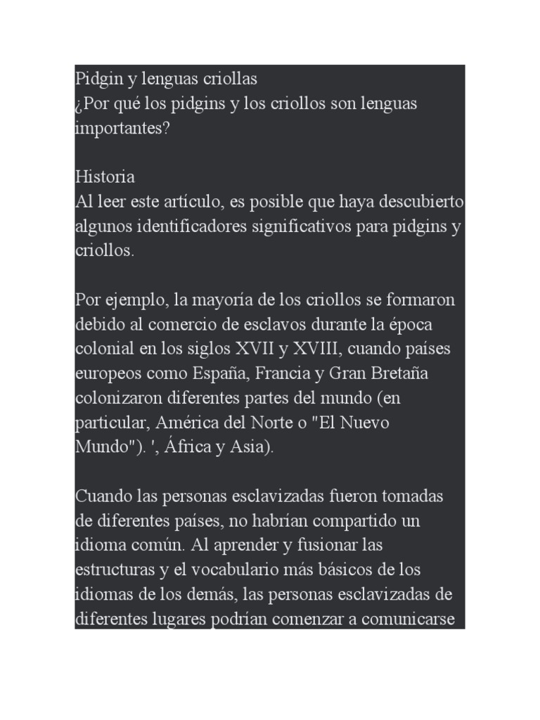 Pidgin Y Lenguas Criollas Pdf Comunicación Humana Lingüística