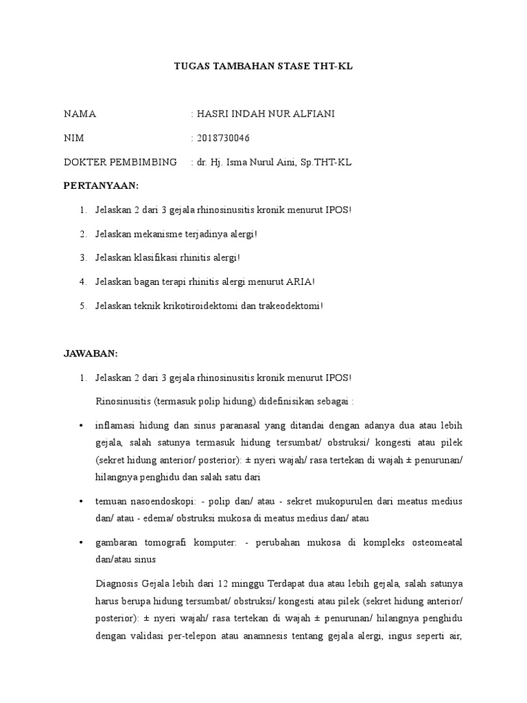 Gejala dan Terapi Rhinitis Alergi THT-KL | PDF