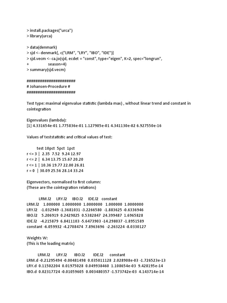 Replication of Johansen VECM Test Using R Packages | PDF