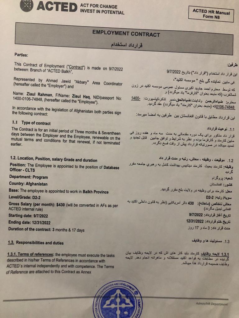 ACTED Contract | PDF