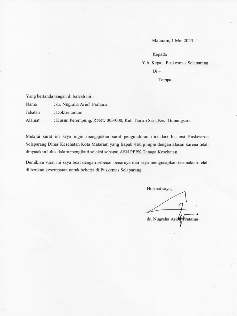 Surat Pengunduran Diri PKM | PDF