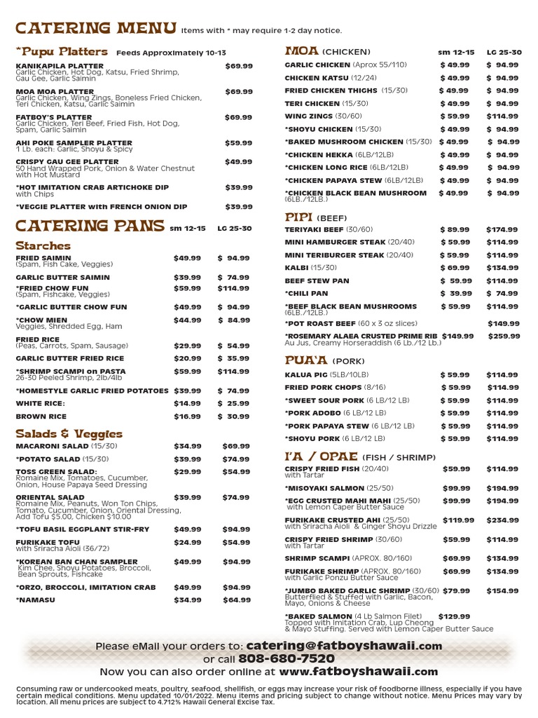 Fatboys Catering Menu 2022 Pdf Menu Salad