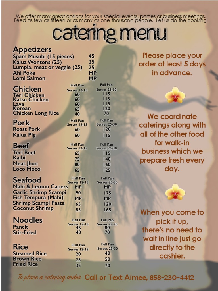 Homestyle Hawaiian CATERINGMenu PDF Pork Salad