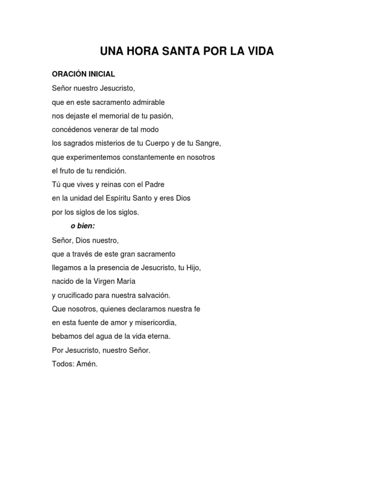 Una Hora Santa Por La Vida | PDF | eucaristía | Cristo (título)