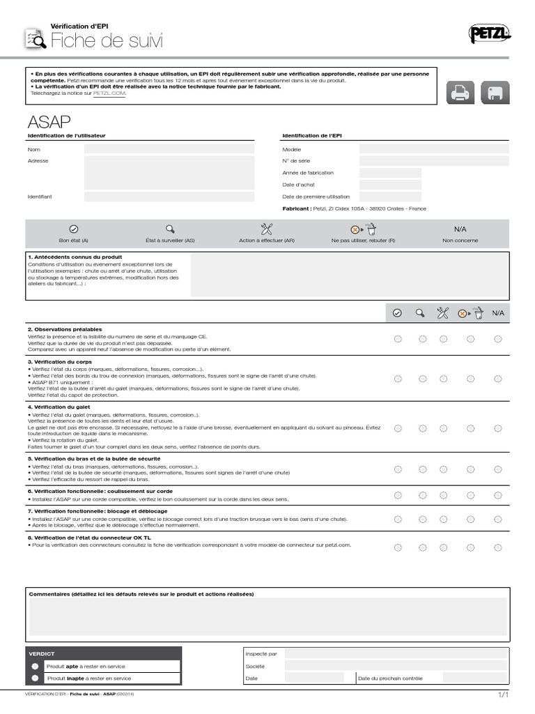 Vérification EPI ASAP - Fiche Suivi | PDF