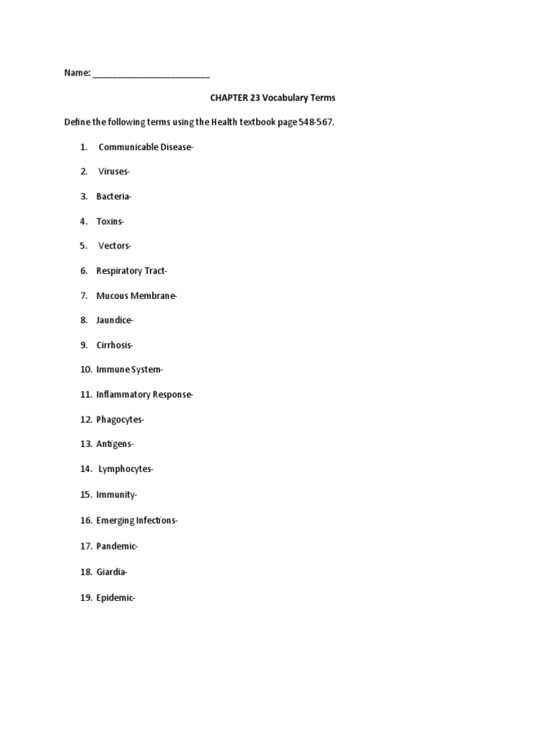 Chapter 23 Vocbulary Terms Glencoe Health | PDF