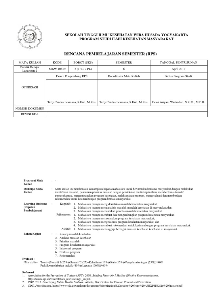 Rps Praktik Belajar Lapangan 2 | PDF