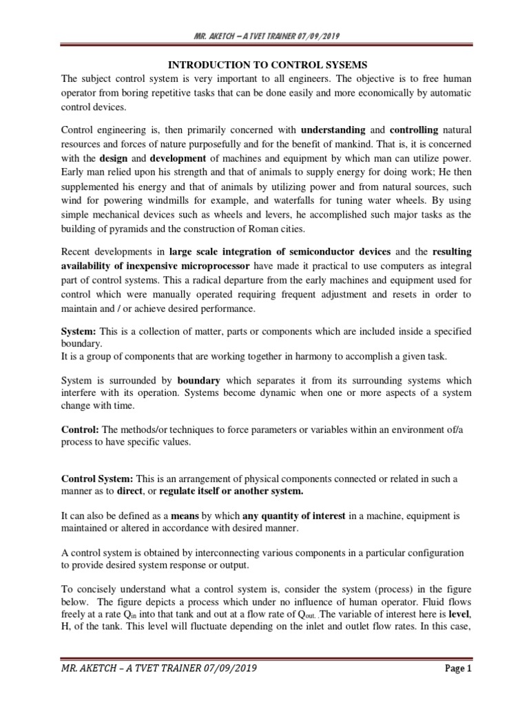 Control Systems Introduction 1 | PDF | Control Theory | Control System
