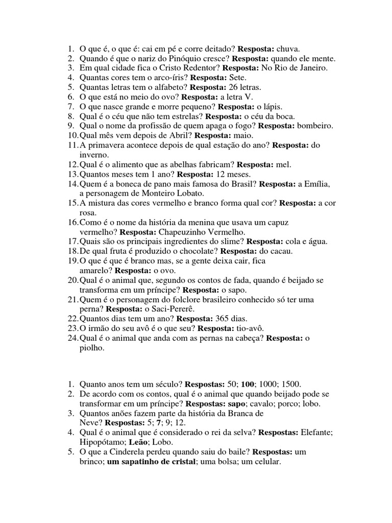 Quiz de Perguntas e Respostas Infantis | PDF | Vermelho