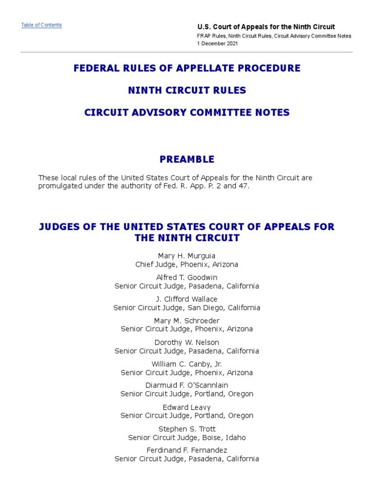 Federal Rules of Appellate Procedure, Ninth Circuit Rules, Circuit Advisory Committee Notes