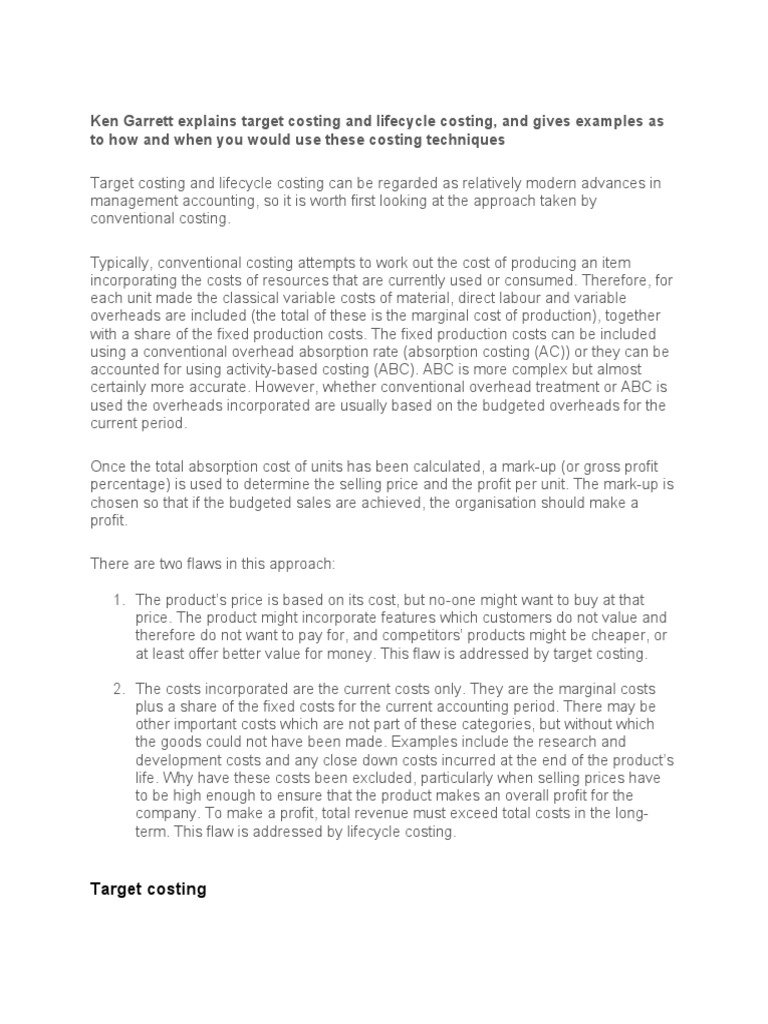 Understanding Target Costing Techniques | PDF | Cost Accounting | Marketing