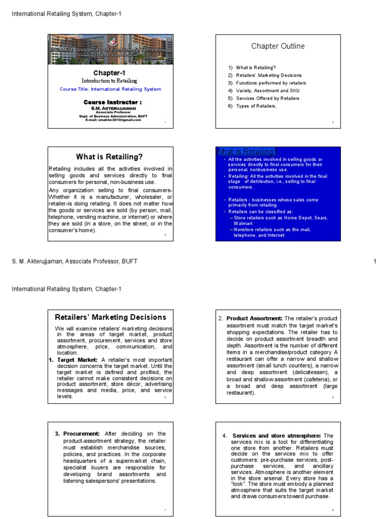 Introduction To Retailing Chapter 1 Outline Pdf Retail Supermarket