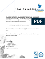 Ce Rtificacion Laboral: OPERARIO, Con Un Salario Fijo Mensual de $ 908.526, Con Un Contrato Por