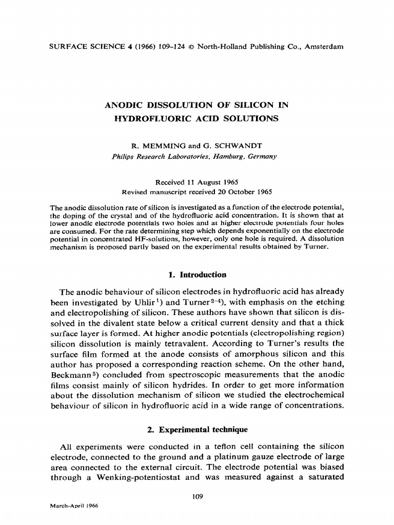 Memming 1966 Pdf Silicon Electrode