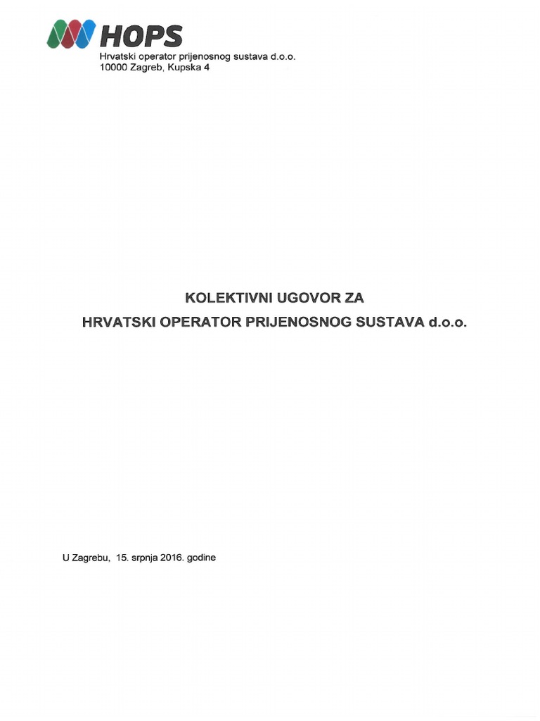 Kolektivni Ugovor Za HOPS-110056 00000003 | PDF