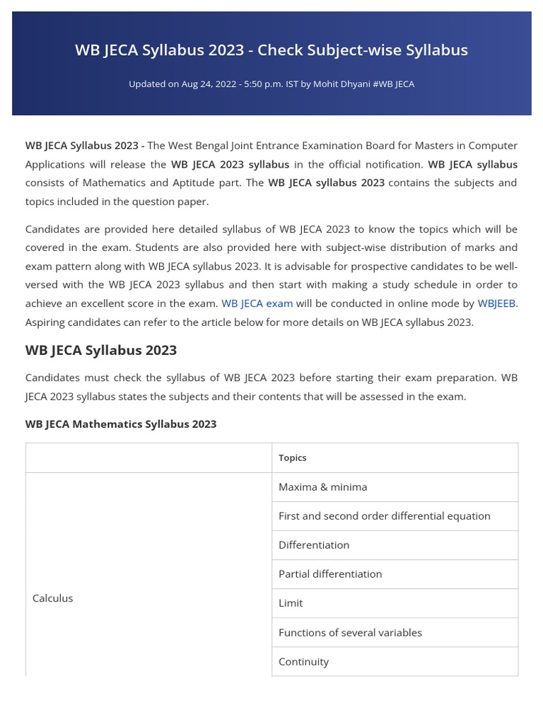 WB JECA 2023 Syllabus Overview | PDF | Vector Space | Statistics