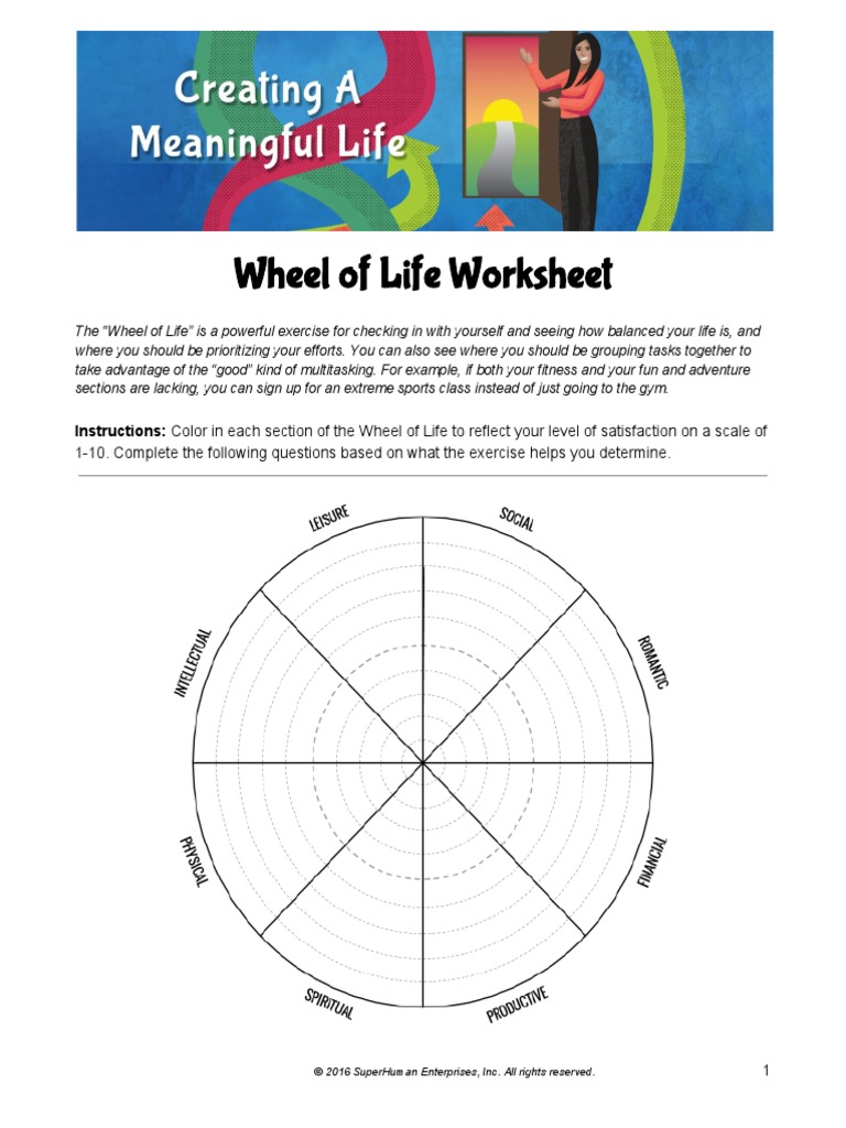 The Wheel of Life Worksheet PDF Psychology