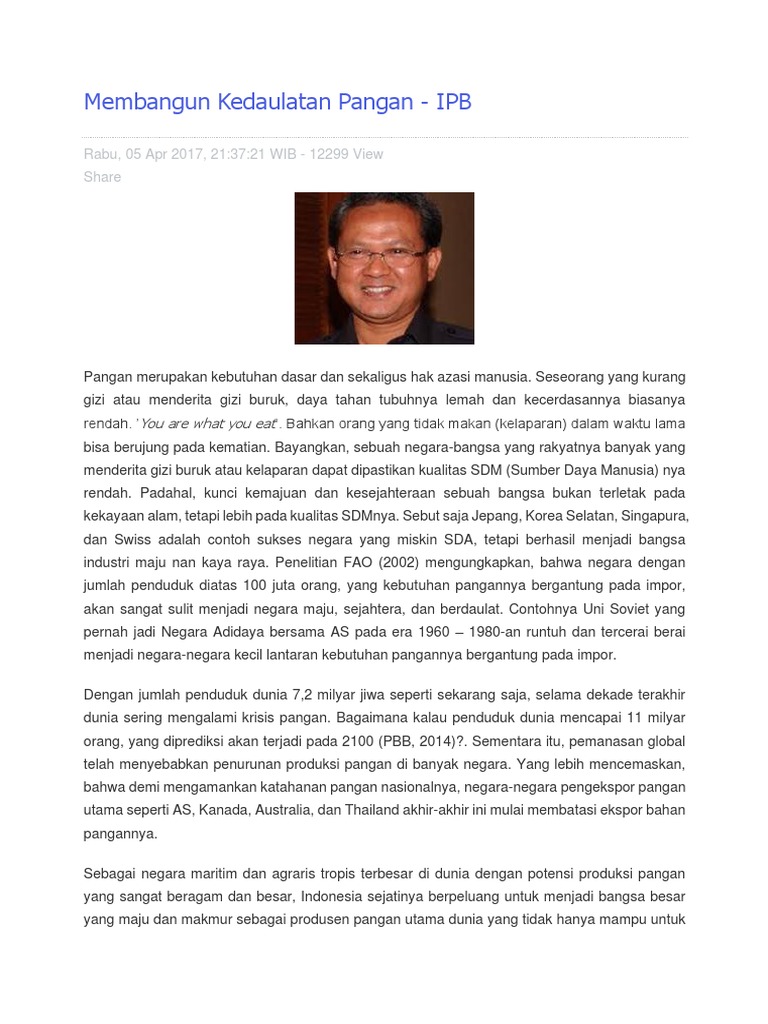 Kedaulatan Pangan Indonesia: Solusi dan Kebijakan | PDF | Ilmu Sosial ...