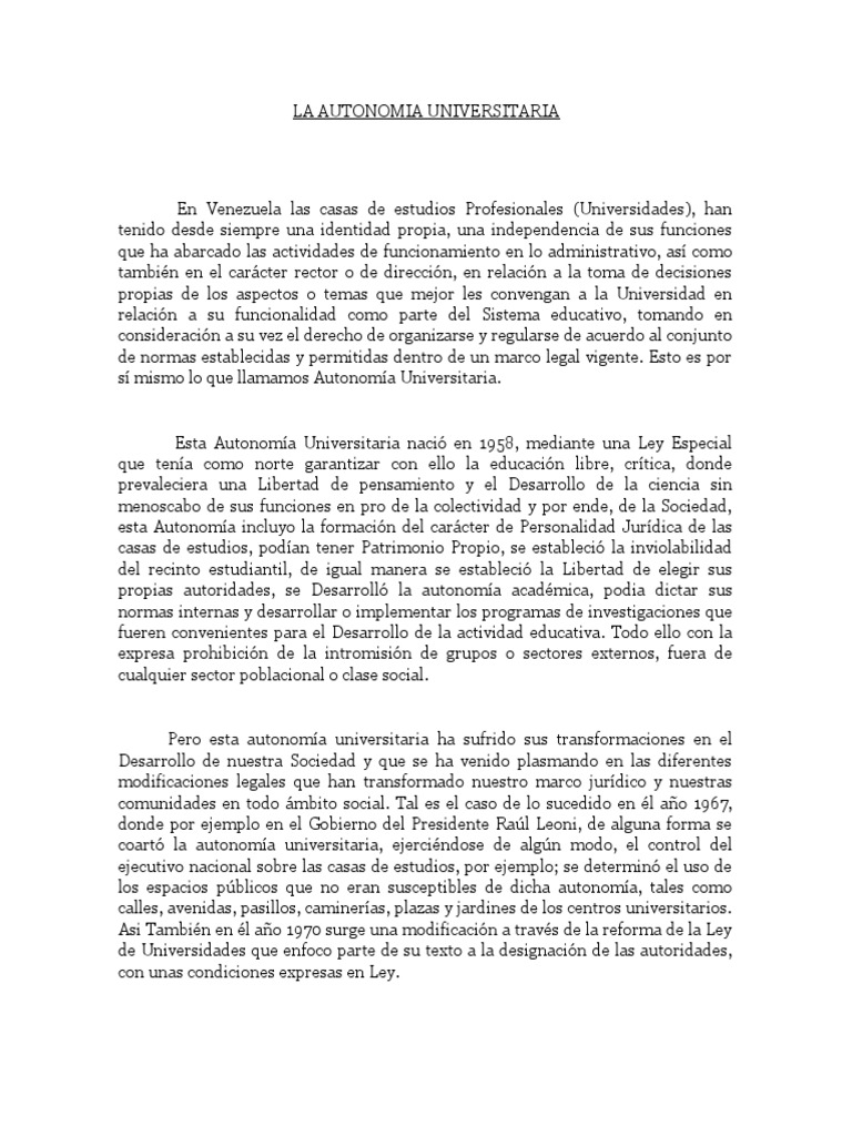 Autonomía Universitaria en Venezuela 2025 | PDF | Historia